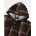 Mens Plaid Corduroy Half Button Preppy Drawstring Hoodies