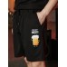 Mens Cartoon Beers Letter Print Loose Drawstring Shorts