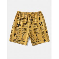 Mens All Over Music Performance Letter Printed Drawstring Shorts