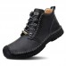 Men Pure Color Toe Protected Hand Stitching Leather Ankle Boots