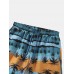 Men Palm Tree Hawaiian Style Drawstring Elastic Waist Shorts