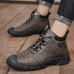 Men Microfiber Leather Breathable Soft Sole Non Slip Closed Toe Lace Up Leisure Boots