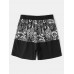 Mens Paisley Back Print Side Stripe Patchwork Loose Drawstring Shorts