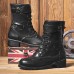 Men PU Non Slip Side Zipper Lace Up Retro Casual Boots