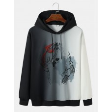 Mens Fish Spray Printed Long Sleeve Hooded Sweatshirts