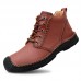 Men Pure Color Toe Protected Hand Stitching Leather Ankle Boots