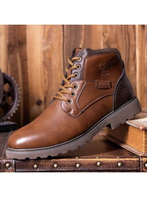 Men Retro British Style High  top Slip Resistant Side  zip Martin Boots