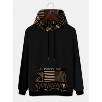 Mens Ethnic Printed Kangaroo Pocket Long Sleeve Hooded Sweatshirts